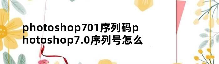 photoshop701序列码（photoshop7.0序列号怎么填）